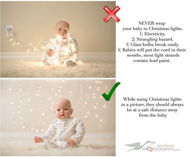 Christmas Baby Photo Tip - Never wrap a baby in christmas lights